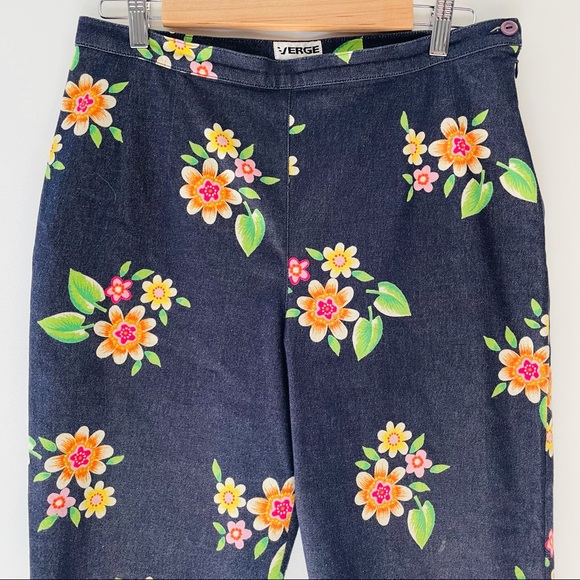 Verge NZ Flower Denim Stretch Pants Sz 16 Retro - Picture 3 of 12